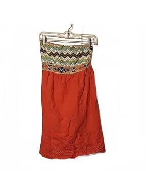Flying Tomato Crochet Embroidered Strapless Vacation Dress Size Small Coral